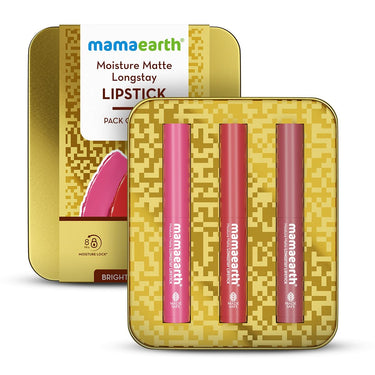 Mamaearth Moisture Matte Long Stay Lipstick Minis Gift Set - Bright and Bold | 8 Hour Moisture Lock | Up to 12-Hour Long Stay | Smudge Proof | Travel-Friendly| Gifting For Valentine's Day, Birthday, Anniversary & Special Occasions | Premium Gift Pack